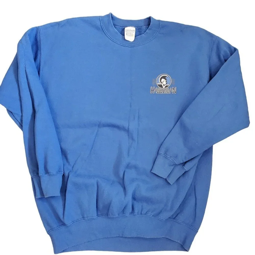 Y2K Hawaiian Legend Chief Peace In Kauai‎ Blue Crewneck Sweatshirt Blue Large